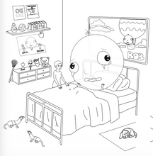 Load image into Gallery viewer, Cartoon character interacting with a child in a bedroom setting.