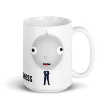 Load image into Gallery viewer, A white ceramic mug with a glossy finish featuring a character's face in the center, surrounded by text that reads 'BIG BUSINESS' on the side.