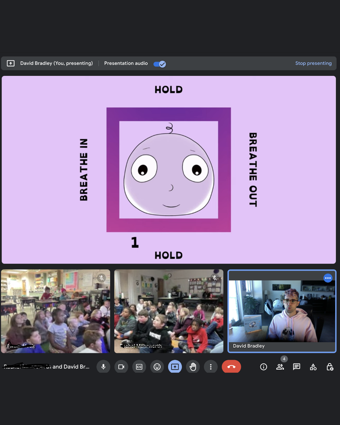 Breathing exercise slide shared during a virtual class visit